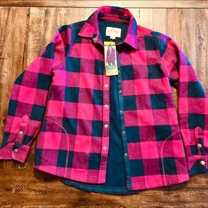 Orvis Womens Fleece Lined Flannel Shirt Jacket Red Navy Buffalo Plaid Small